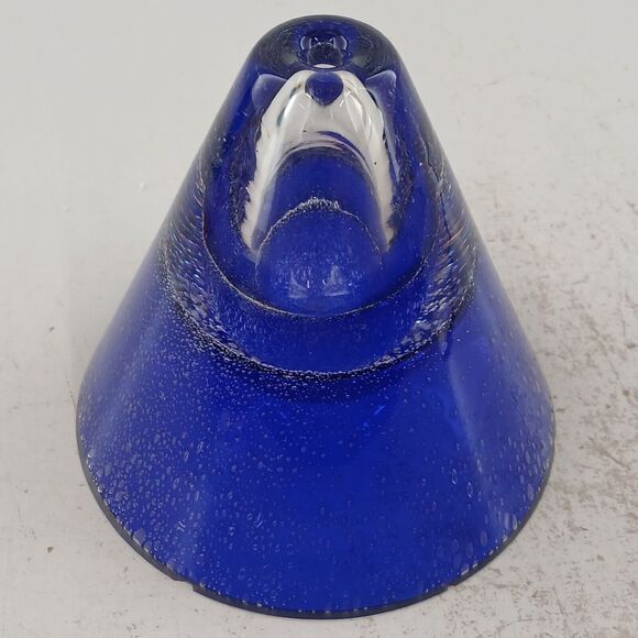 Vintage Hand Blown Art Glass Oil Lamp Half Hourglass Cobalt Blue Glass Decor 5" - Picture 3 of 13